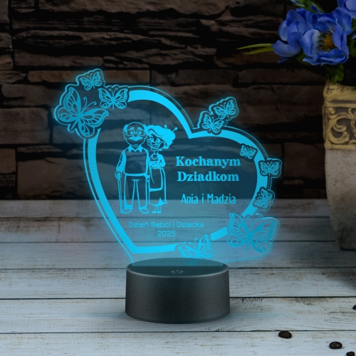 Statuetka LED serce z motylami PREZENT DLA BABCI I DZIADKA GRAWER