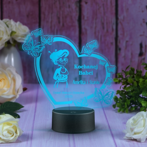 Lampka LED serce z motylami dla Babci ORYGINALNA STATUETKA GRAWER