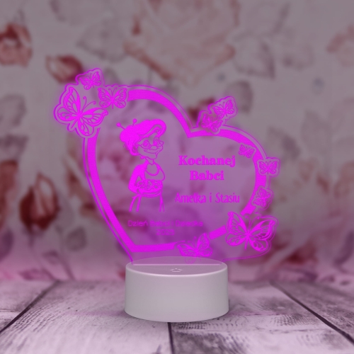 Lampka LED serce z motylami dla Babci ORYGINALNA STATUETKA GRAWER