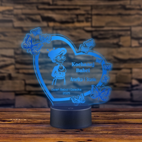 Lampka LED serce z motylami dla Babci ORYGINALNA STATUETKA GRAWER