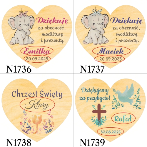 MAGNES SERCE podziękowania dla gości chrzest święty nadruk