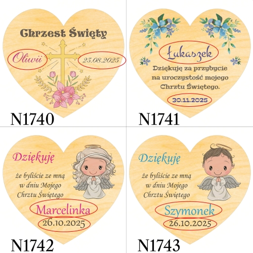 MAGNES SERCE podziękowania dla gości chrzest święty nadruk