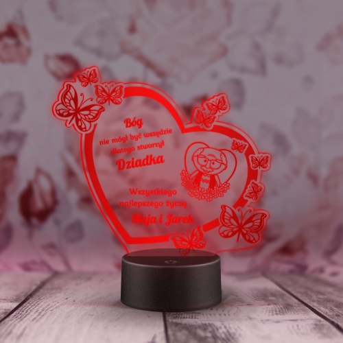 PREZENT DLA DZIADKA Z PODPISEM ledowa statuetka wielokolorowe serce