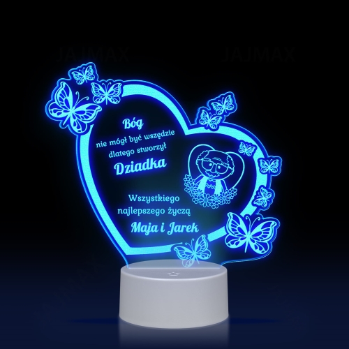 PREZENT DLA DZIADKA Z PODPISEM ledowa statuetka wielokolorowe serce