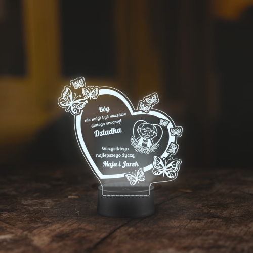 PREZENT DLA DZIADKA Z PODPISEM ledowa statuetka wielokolorowe serce