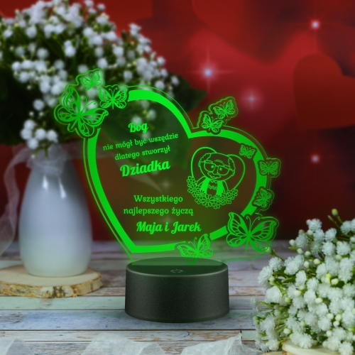 PREZENT DLA DZIADKA Z PODPISEM ledowa statuetka wielokolorowe serce