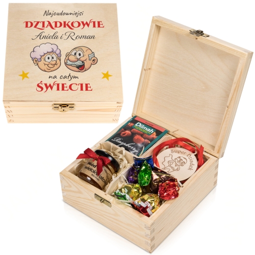Box prezentowy dla Babci i Dziadka praliny miód medale