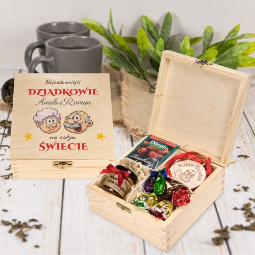 Box prezentowy dla Babci i Dziadka praliny miód medale