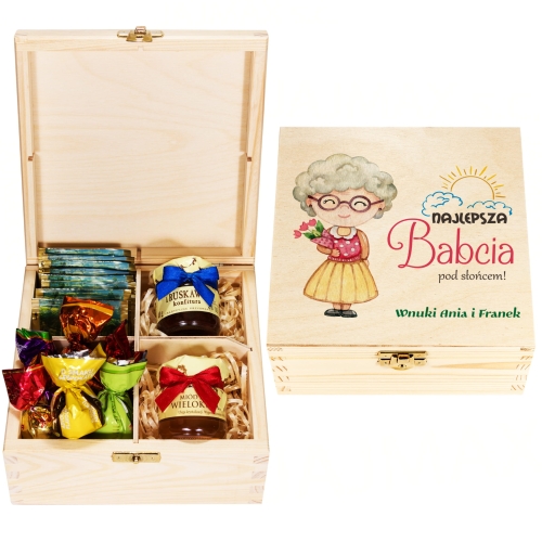 ZESTAW UPOMINKOWY Najlepsza Babcia pod słońcem pudełko smakołyków