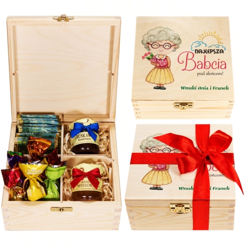 ZESTAW UPOMINKOWY Najlepsza Babcia pod słońcem pudełko smakołyków