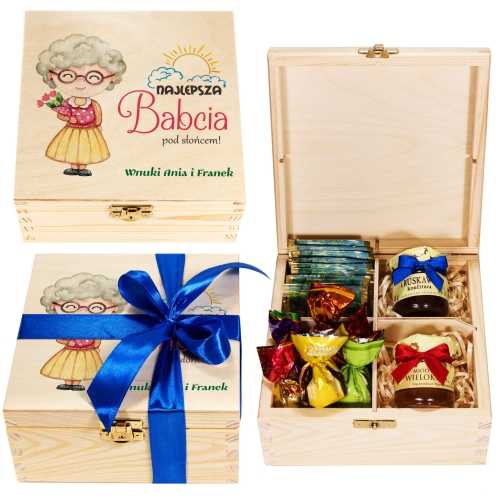 ZESTAW UPOMINKOWY Najlepsza Babcia pod słońcem pudełko smakołyków