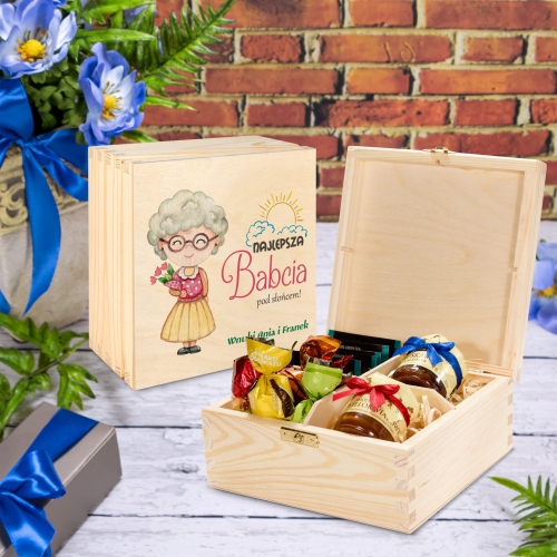 ZESTAW UPOMINKOWY Najlepsza Babcia pod słońcem pudełko smakołyków