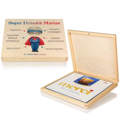 PREZENT DLA DZIADKA super dziadek pudełko na bombonierkę Merci
