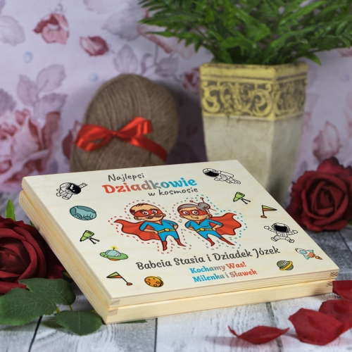 SUPER OZDOBNE PUDEŁKO PREZENT DLA DZIADKÓW Twój napis upominek