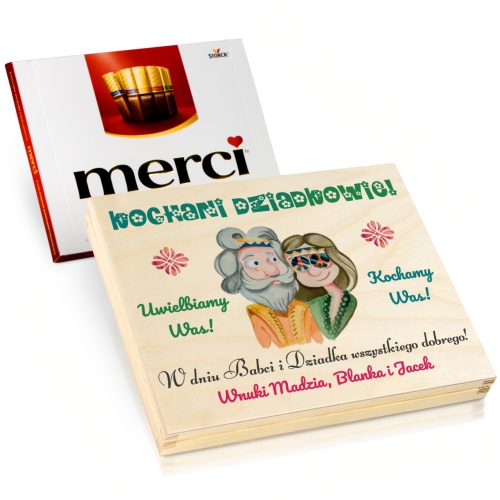 DREWNIANE PUDEŁKO NA MERCI na dzień babci i dzień dziadka