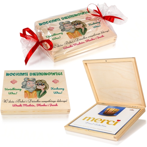 DREWNIANE PUDEŁKO NA MERCI na dzień babci i dzień dziadka