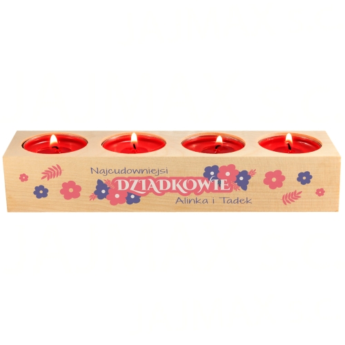 DREWNIANY ŚWIECZNIK na 4 tealighty dzień babci i dziadka