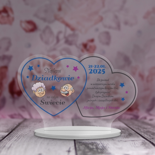Statuetka dwa serca PREZENT DLA DZIADKÓW nadruk