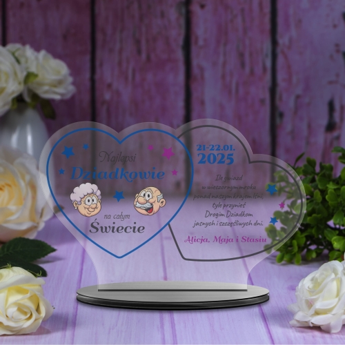 Statuetka dwa serca PREZENT DLA DZIADKÓW nadruk