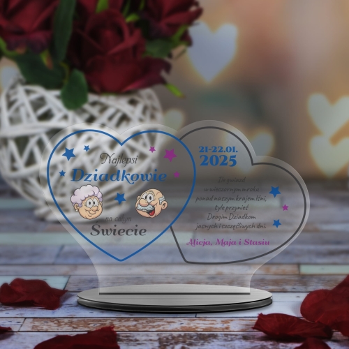 Statuetka dwa serca PREZENT DLA DZIADKÓW nadruk