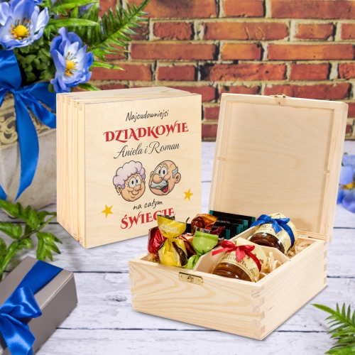 DLA DZIADKÓW pudełko smakołyków z imionami wnuków prezent premium