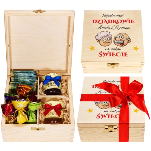 DLA DZIADKÓW pudełko smakołyków z imionami wnuków prezent premium