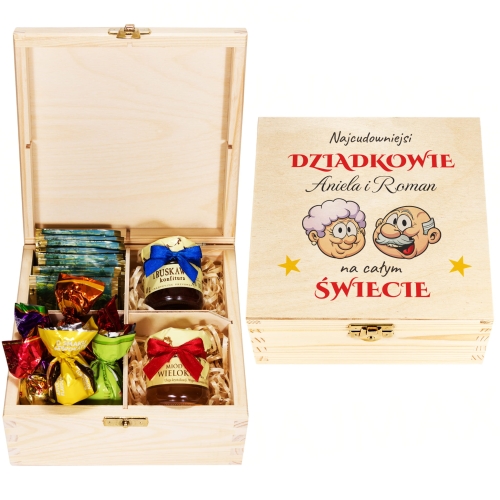DLA DZIADKÓW pudełko smakołyków z imionami wnuków prezent premium