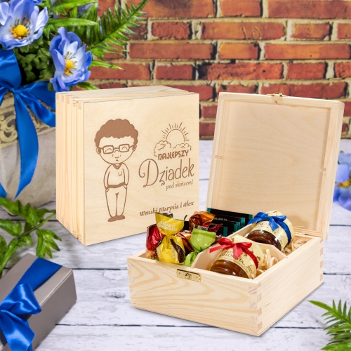 Pudełko drewniane super zestaw dla dziadka grawer Najlepszy Dziadek