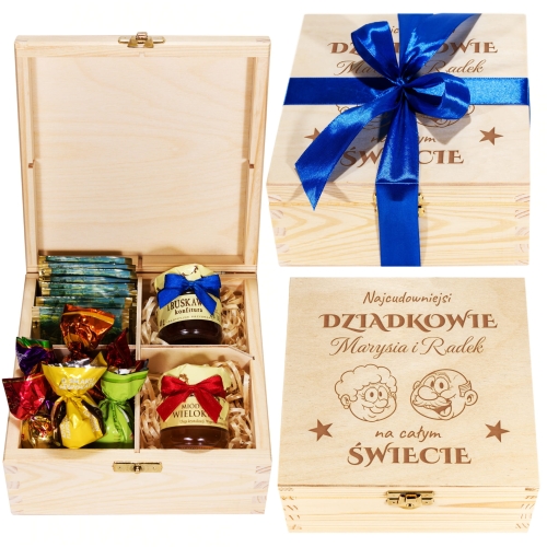 UPOMINEK DLA DZIADKÓW zestaw słodkości czekoladki miód herbaty