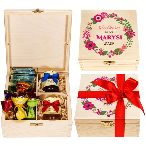 SŁODKOŚCI BABCI pudełko z imieniem POMYSŁ NA PREZENT NA DZIEŃ BABCI