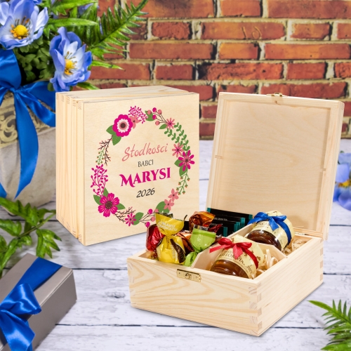 SŁODKOŚCI BABCI pudełko z imieniem POMYSŁ NA PREZENT NA DZIEŃ BABCI