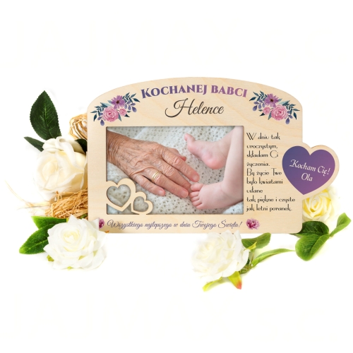 Naturalna ramka na zdjęcia 10x15 prezent dla Babci imię i podpis