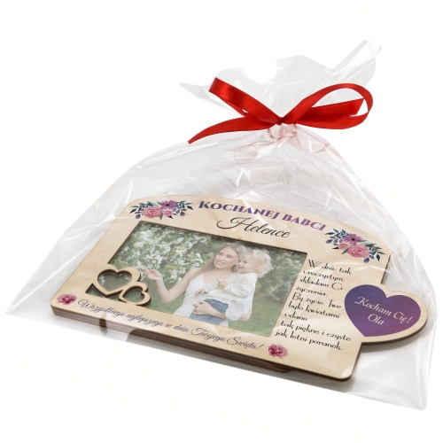 Naturalna ramka na zdjęcia 10x15 prezent dla Babci imię i podpis