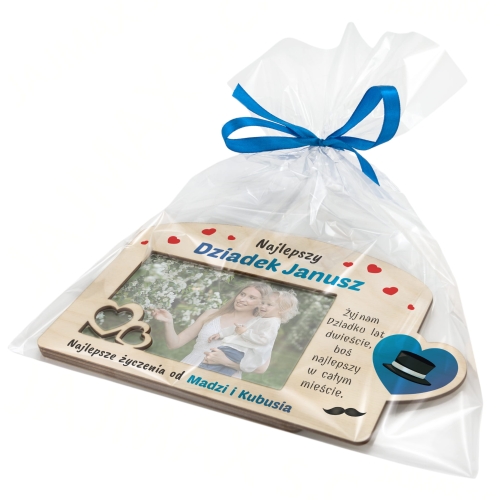 DREWNIANA RAMKA NA FOTOGRAFIĘ prezent dla Dziadka z życzeniami imię