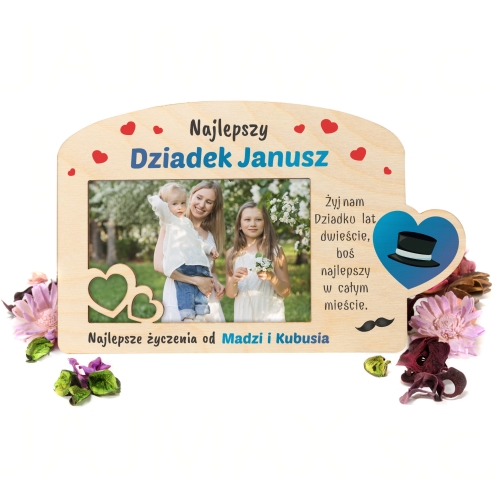 DREWNIANA RAMKA NA FOTOGRAFIĘ prezent dla Dziadka z życzeniami imię