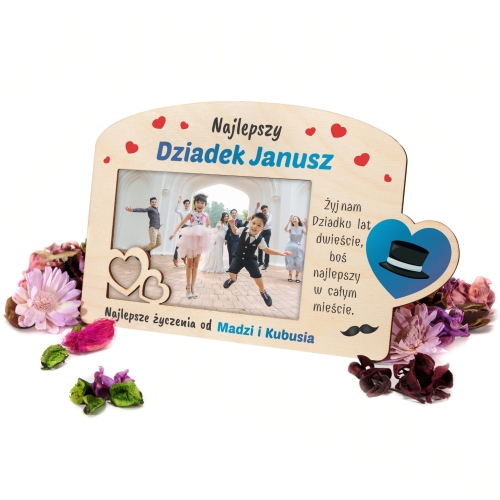 DREWNIANA RAMKA NA FOTOGRAFIĘ prezent dla Dziadka z życzeniami imię