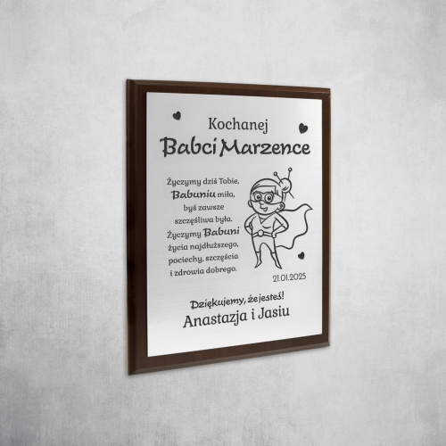 DYPLOM DLA BABCI srebrny obrazek prezent na Dzień Babci Twój grawer