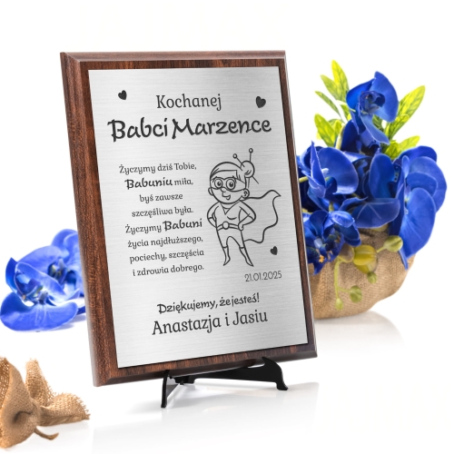 DYPLOM DLA BABCI srebrny obrazek prezent na Dzień Babci Twój grawer