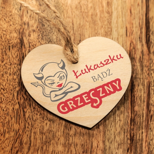 Zawieszka do auta serce ZABAWNY NAPIS diabełek prezent na Walentynki