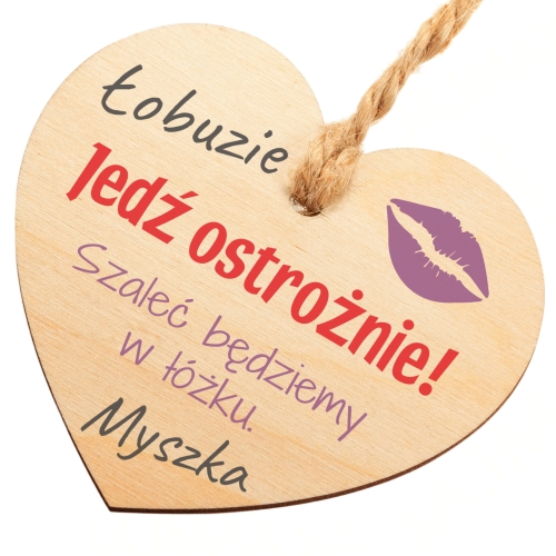 DREWNIANA ZAWIESZKA DO AUTA serce super prezent Dzień Zakochanych