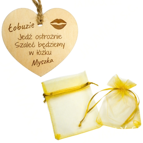 UPOMINEK WALENTYNKI drewniana zawieszka na lusterko auta dedykacja