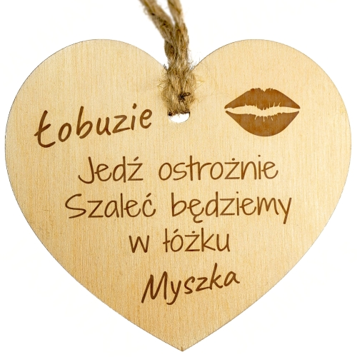 UPOMINEK WALENTYNKI drewniana zawieszka na lusterko auta dedykacja