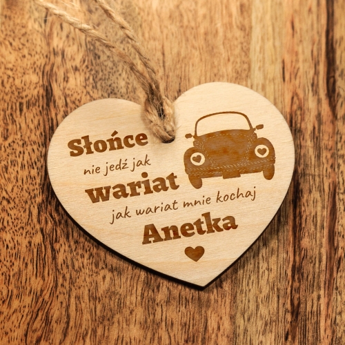 Zawieszka do auta serce z Twoją dedykacją prezent na Walentynki