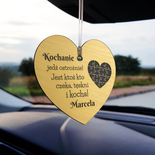 ZŁOTE SERCE zawieszka do auta upominek na Walentynki Twój grawer