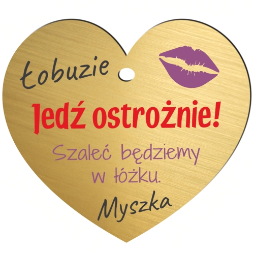 UPOMINEK WALENTYNKOWY serce złota zawieszka Jedź ostrożnie