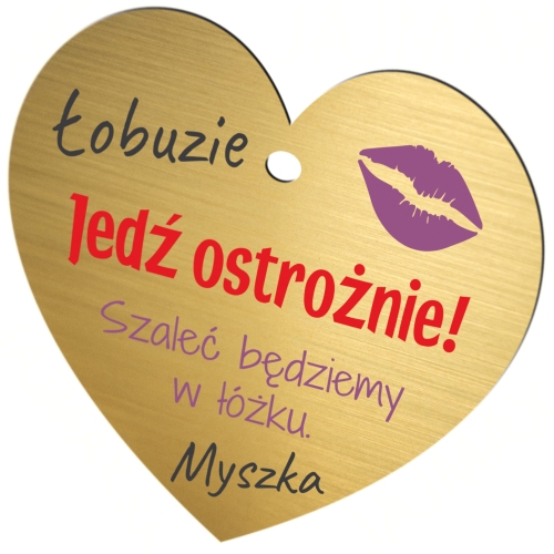 UPOMINEK WALENTYNKOWY serce złota zawieszka Jedź ostrożnie