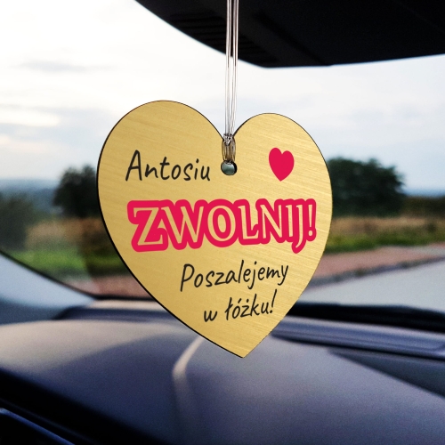Złota zawieszka serce na lusterko do auta PREZENT DLA NIEJ DLA NIEGO
