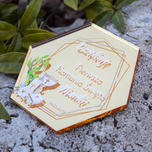 Heksagon ZŁOTY podziękowanie dla gości Komunijne 