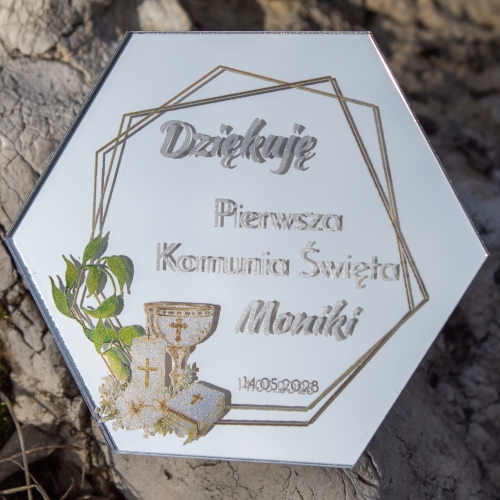 Heksagon SREBRNY podziękowanie dla gości Komunijne