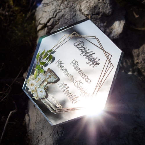 Heksagon SREBRNY podziękowanie dla gości Komunijne